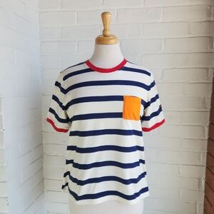 Saint James Womens Striped Shirt With Pocket Short Sleeve Sz 8 Read Description